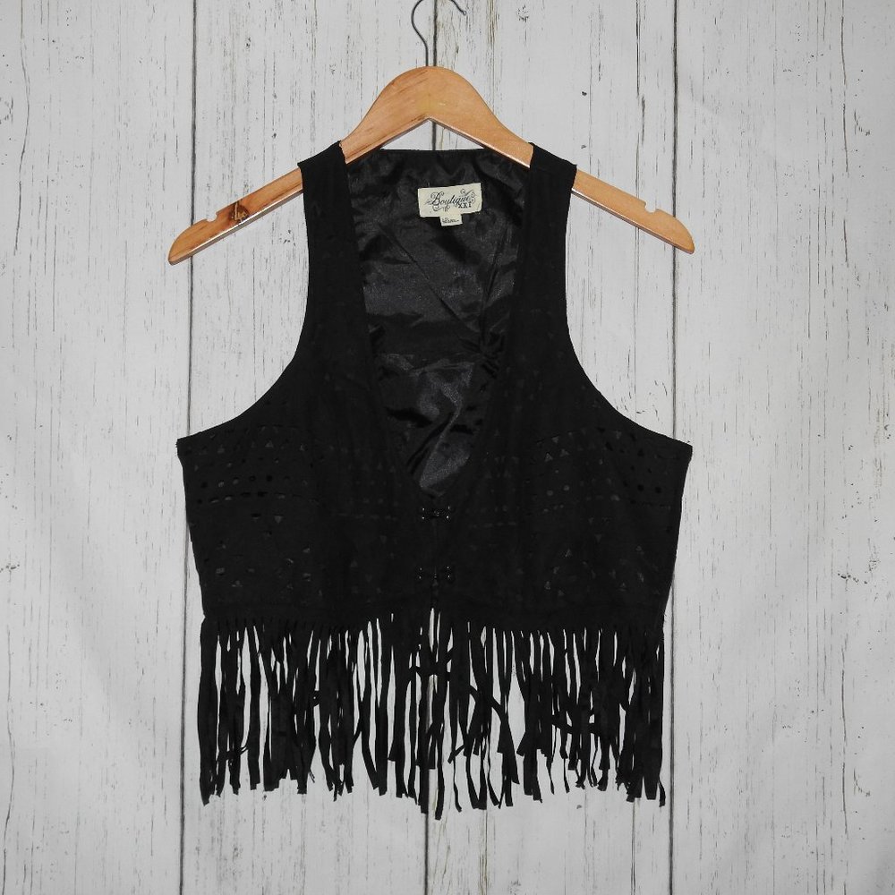 Boutique XXI Black Fringe Cropped Vest